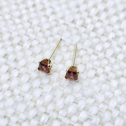 Gold Garnet Earrings, 14K Yellow Gold Genuine Square Genuine Garnet 3x3mm Stud Earrings, January Birthstone, Gift for Her