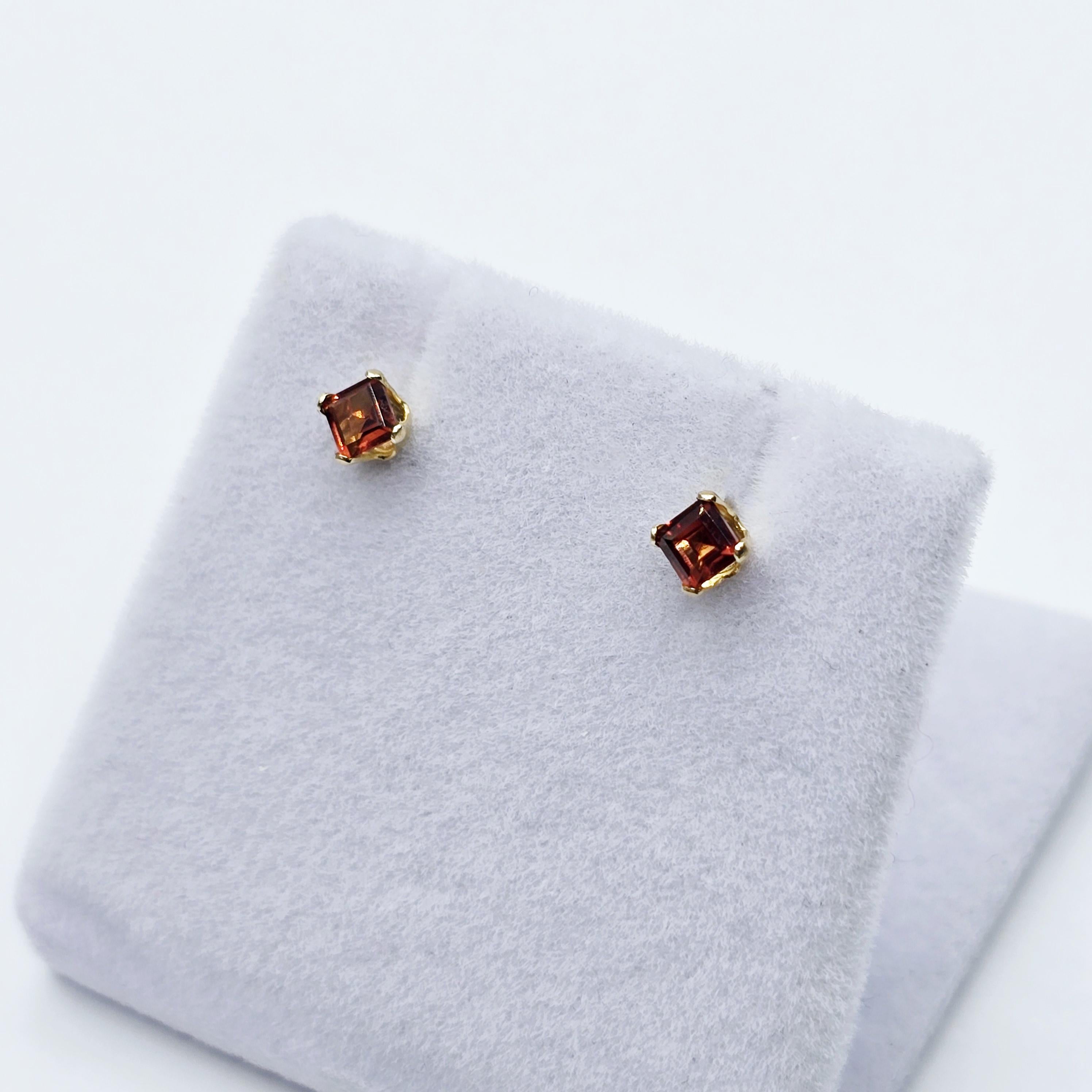 Gold Garnet Earrings, 14K Yellow Gold Genuine Square Genuine Garnet 3x3mm Stud Earrings, January Birthstone, Gift for Her