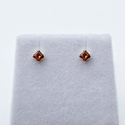 Gold Garnet Earrings, 14K Yellow Gold Genuine Square Genuine Garnet 3x3mm Stud Earrings, January Birthstone, Gift for Her