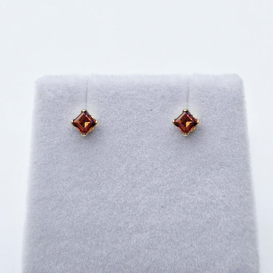 Gold Garnet Earrings, 14K Yellow Gold Genuine Square Genuine Garnet 3x3mm Stud Earrings, January Birthstone, Gift for Her