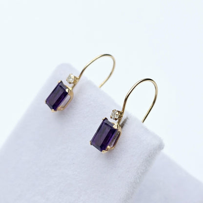 Gold Amethyst Earrings, 10K Yellow Gold Amethyst 6x4mm Drop Earrings, Purple Amethyst Jewelry, February Birthstone, Handmade Earrings