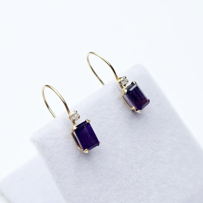 Gold Amethyst Earrings, 10K Yellow Gold Amethyst 6x4mm Drop Earrings, Purple Amethyst Jewelry, February Birthstone, Handmade Earrings