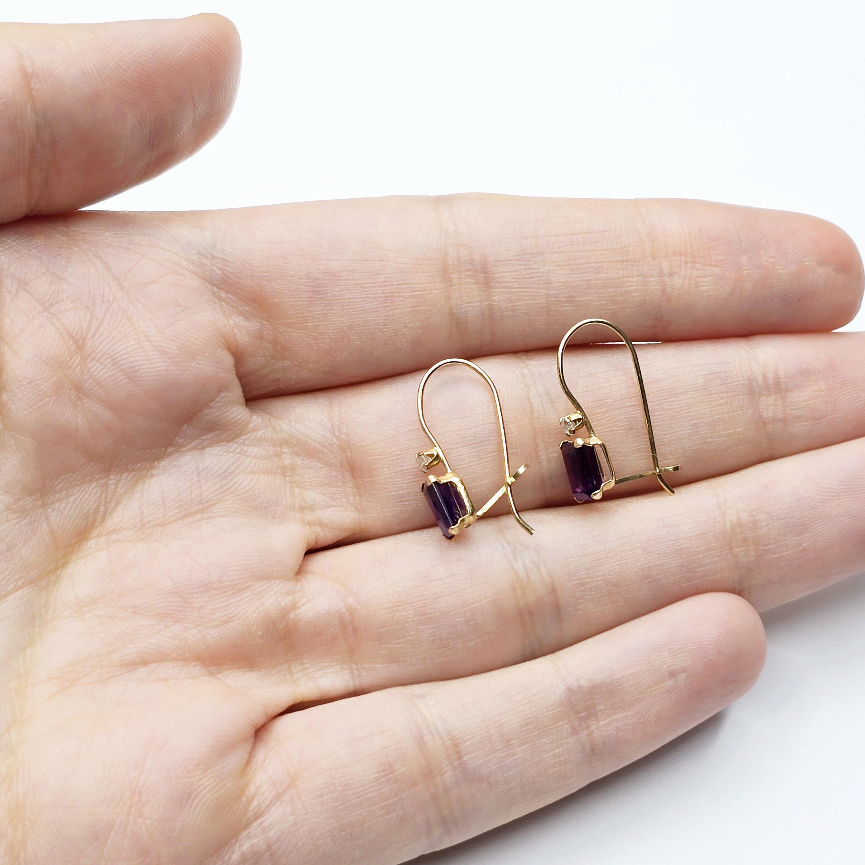 Gold Amethyst Earrings, 10K Yellow Gold Amethyst 6x4mm Drop Earrings, Purple Amethyst Jewelry, February Birthstone, Handmade Earrings