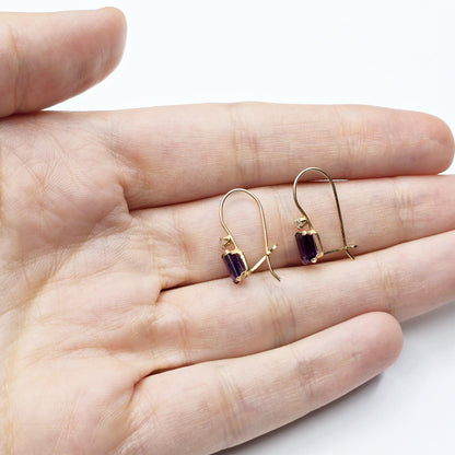 Gold Amethyst Earrings, 10K Yellow Gold Amethyst 6x4mm Drop Earrings, Purple Amethyst Jewelry, February Birthstone, Handmade Earrings