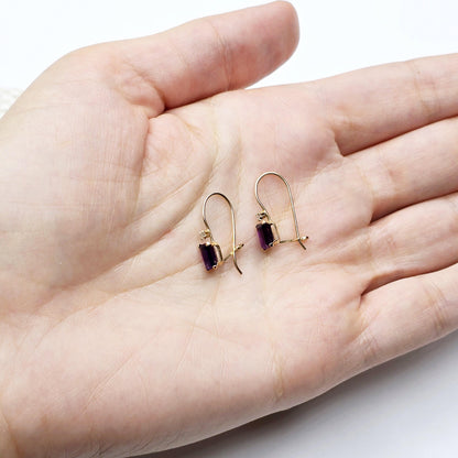 Gold Amethyst Earrings, 10K Yellow Gold Amethyst 6x4mm Drop Earrings, Purple Amethyst Jewelry, February Birthstone, Handmade Earrings