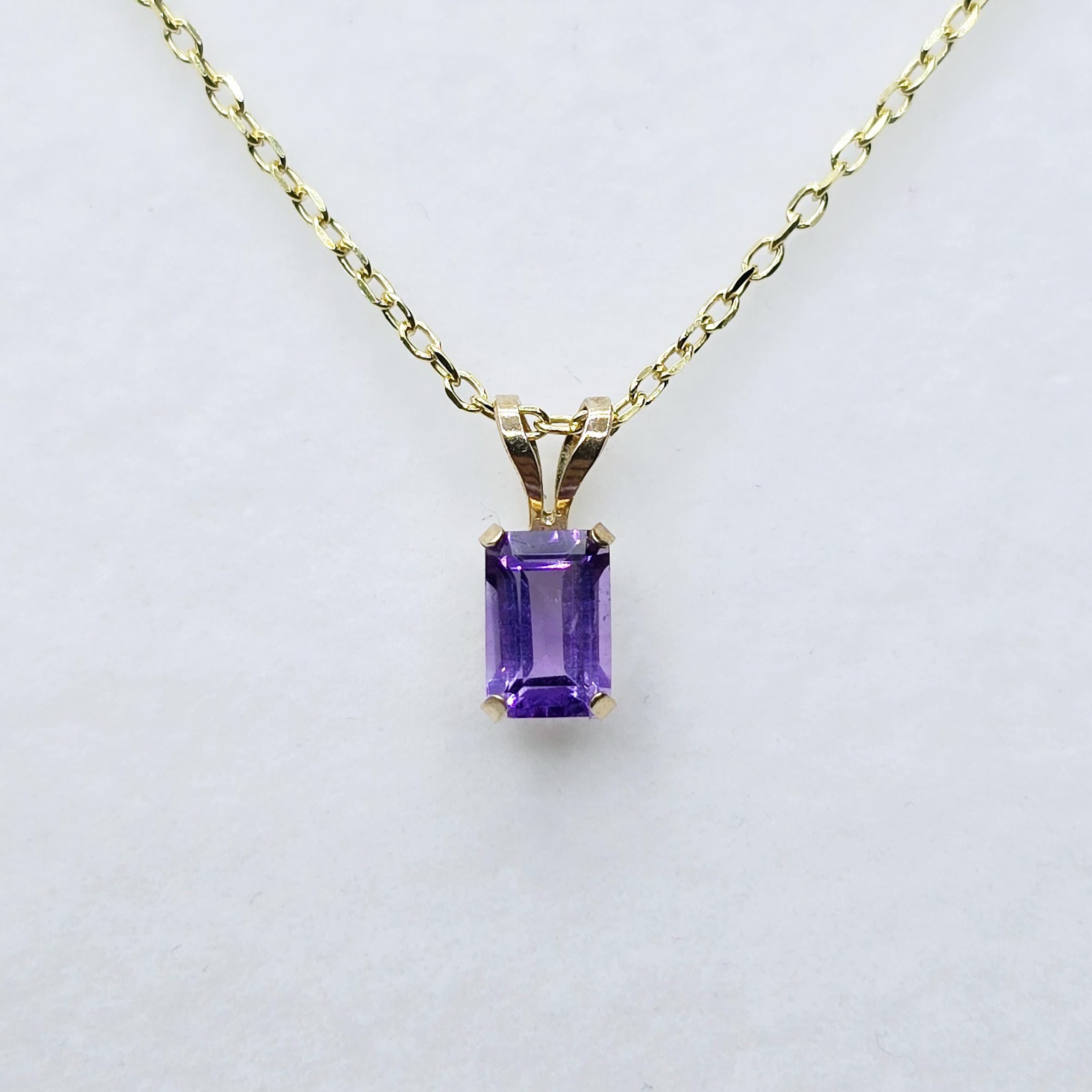 Gold Amethyst Pendant Necklace, 14K Yellow Gold Amethyst 6x4mm Pendant, Purple Gemstone Jewelry