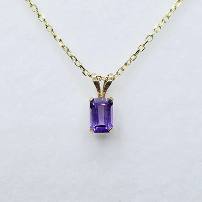 Gold Amethyst Pendant Necklace, 14K Yellow Gold Amethyst 6x4mm Pendant, Purple Gemstone Jewelry