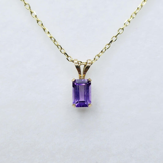 Gold Amethyst Pendant Necklace, 14K Yellow Gold Amethyst 6x4mm Pendant, Purple Gemstone Jewelry