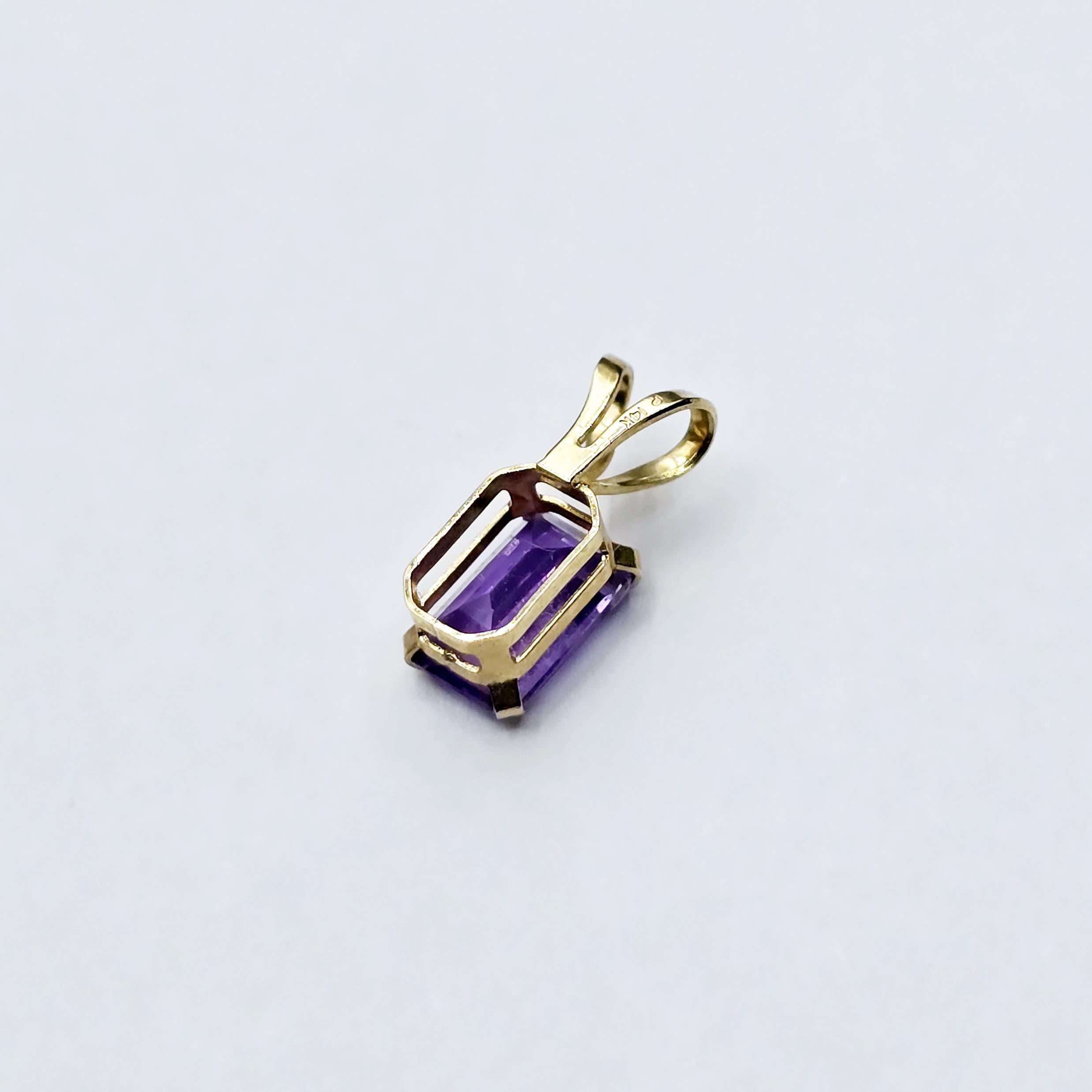Gold Amethyst Pendant Necklace, 14K Yellow Gold Amethyst 6x4mm Pendant, Purple Gemstone Jewelry