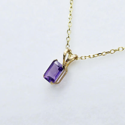 Gold Amethyst Pendant Necklace, 14K Yellow Gold Amethyst 6x4mm Pendant, Purple Gemstone Jewelry