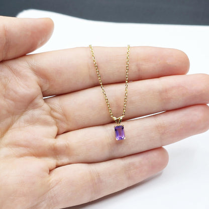 Gold Amethyst Pendant Necklace, 14K Yellow Gold Amethyst 6x4mm Pendant, Purple Gemstone Jewelry