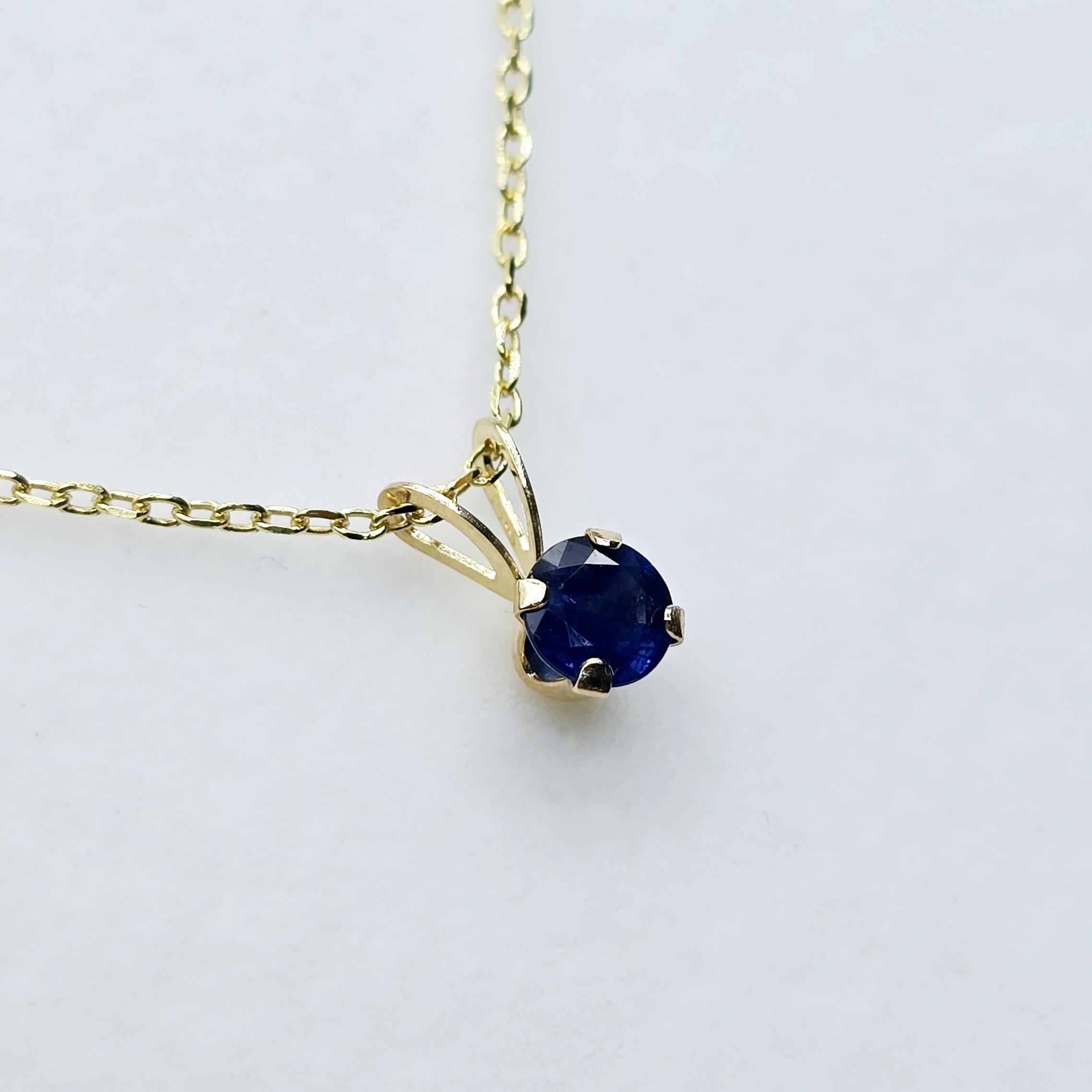 Gold Blue Sapphire Pendant Necklace, 14K Yellow Gold Blue Sapphire 5x5mm Pendant, September Birthstone