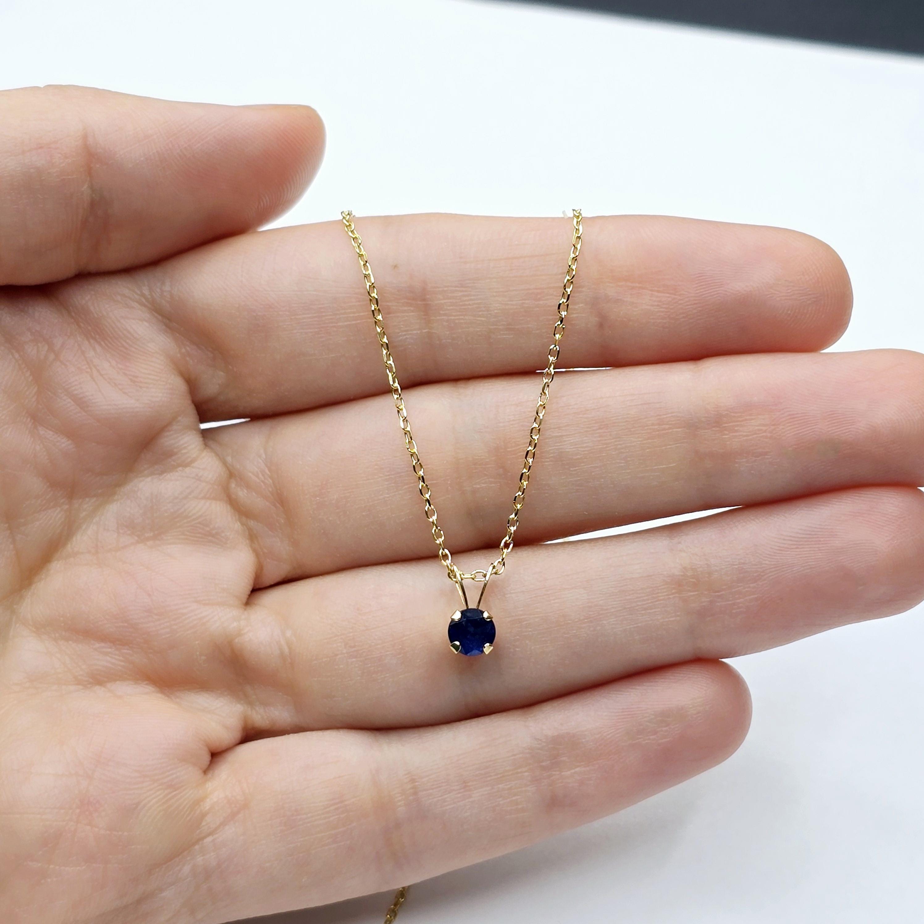 Gold Blue Sapphire Pendant Necklace, 14K Yellow Gold Blue Sapphire 5x5mm Pendant, September Birthstone