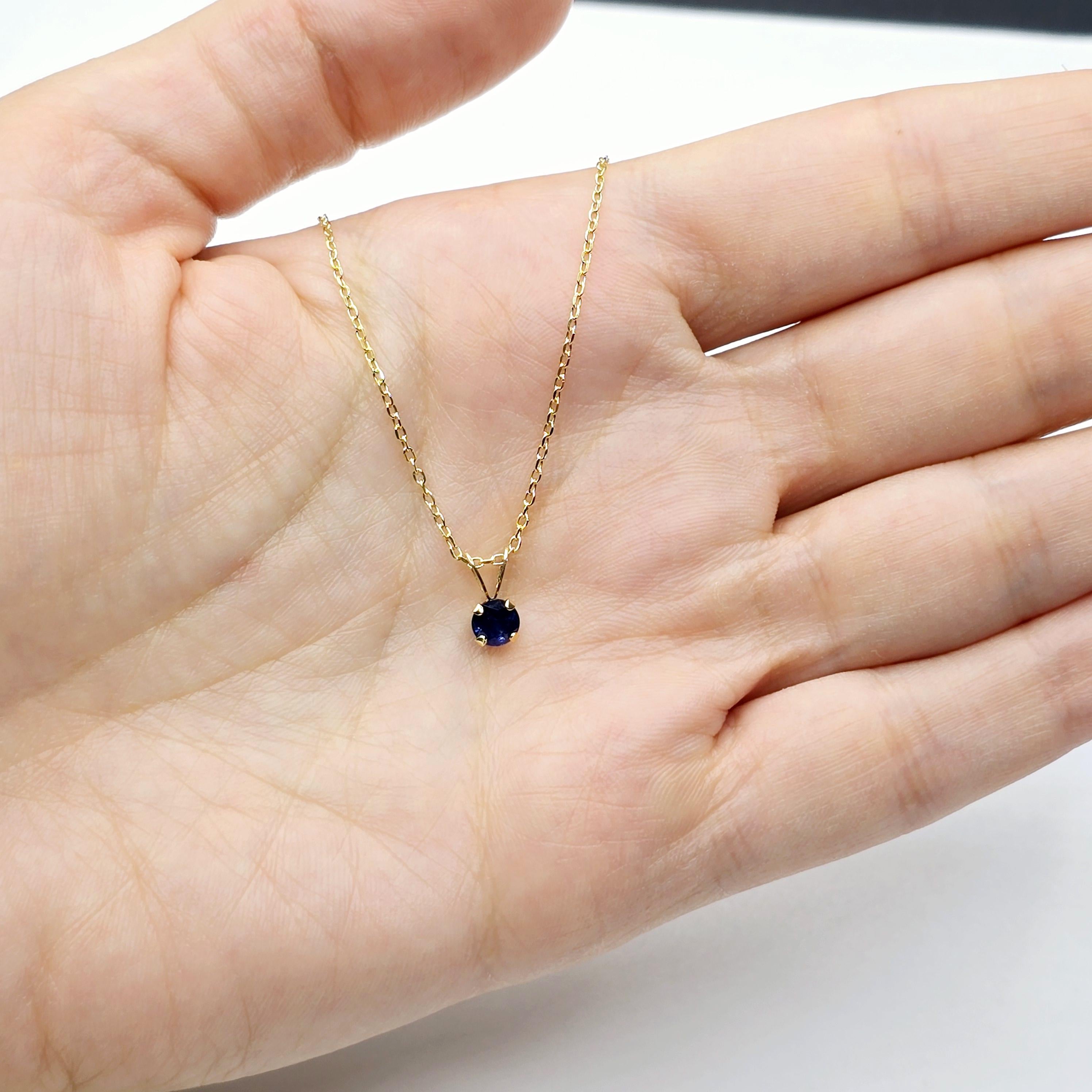 Gold Blue Sapphire Pendant Necklace, 14K Yellow Gold Blue Sapphire 5x5mm Pendant, September Birthstone