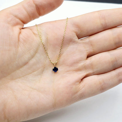 Gold Blue Sapphire Pendant Necklace, 14K Yellow Gold Blue Sapphire 5x5mm Pendant, September Birthstone