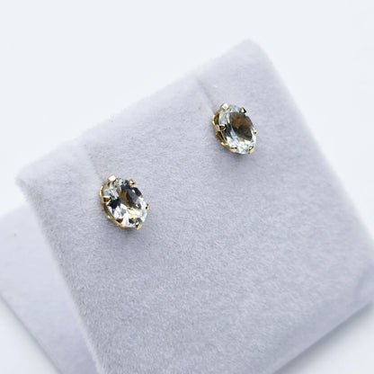 Gold Aquamarine Stud Earrings, 10K Yellow Gold Genuine Aquamarine 6x4mm Stud Earrings, March Birthstone