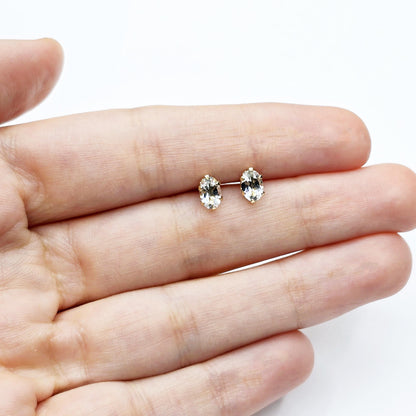 Gold Aquamarine Stud Earrings, 10K Yellow Gold Genuine Aquamarine 6x4mm Stud Earrings, March Birthstone