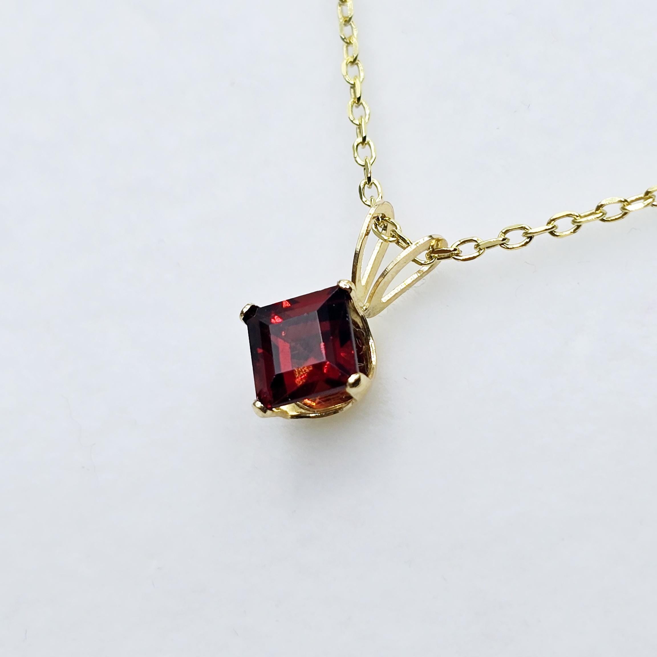 Gold Garnet Pendant Necklace , 14K Yellow Gold Genuine Square Garnet 5x5mm Pendant, January Birthstone, Red Gemstone Garnet Jewelry Gift