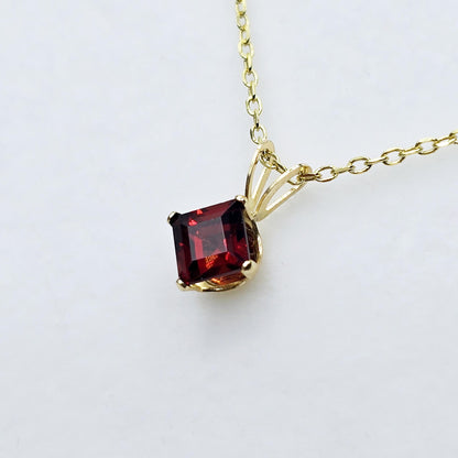 Gold Garnet Pendant Necklace , 14K Yellow Gold Genuine Square Garnet 5x5mm Pendant, January Birthstone, Red Gemstone Garnet Jewelry Gift