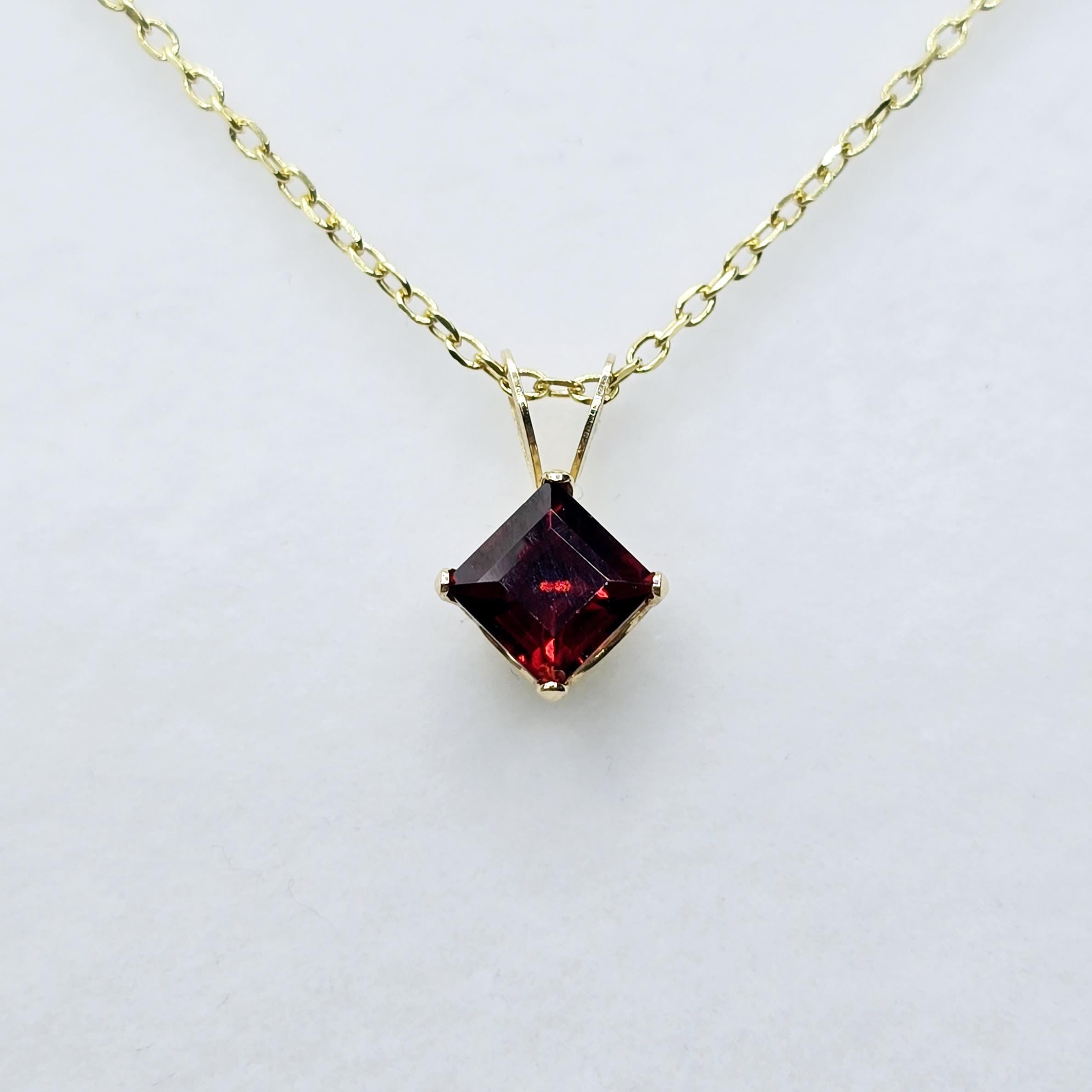 Gold Garnet Pendant Necklace , 14K Yellow Gold Genuine Square Garnet 5x5mm Pendant, January Birthstone, Red Gemstone Garnet Jewelry Gift