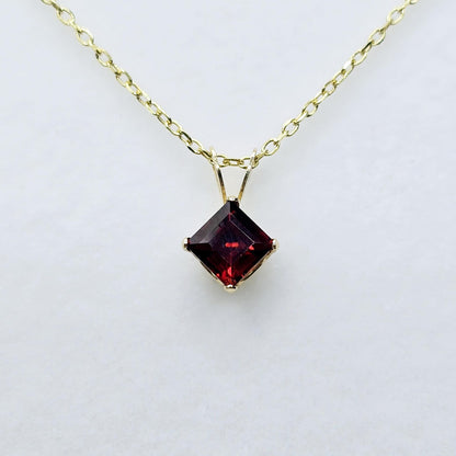 Gold Garnet Pendant Necklace , 14K Yellow Gold Genuine Square Garnet 5x5mm Pendant, January Birthstone, Red Gemstone Garnet Jewelry Gift
