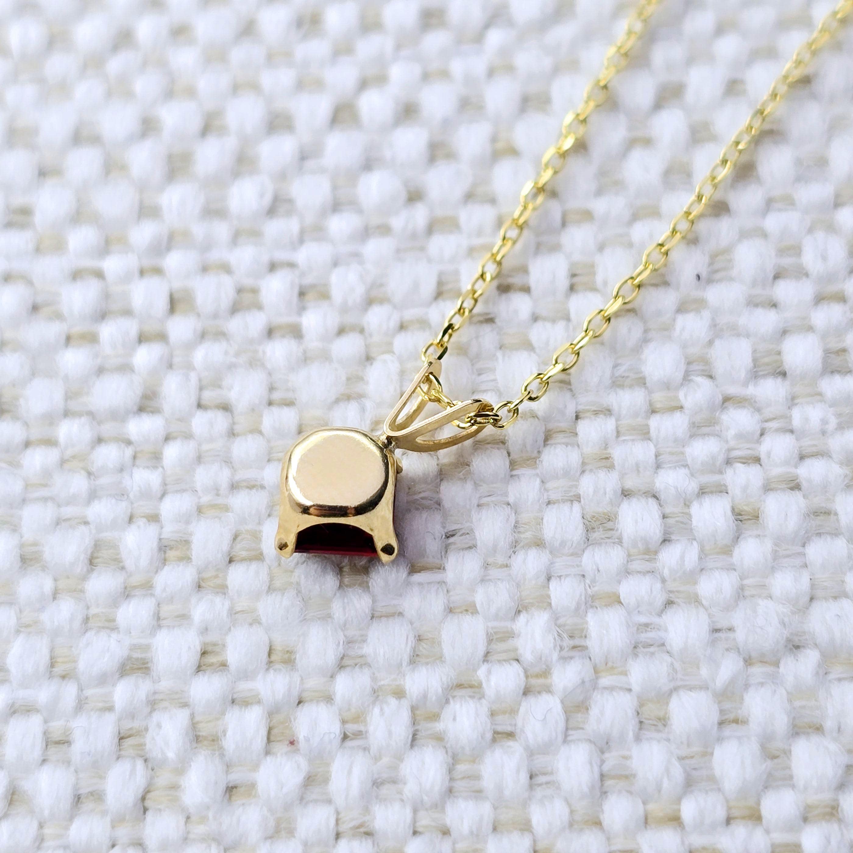 Gold Garnet Pendant Necklace , 14K Yellow Gold Genuine Square Garnet 5x5mm Pendant, January Birthstone, Red Gemstone Garnet Jewelry Gift