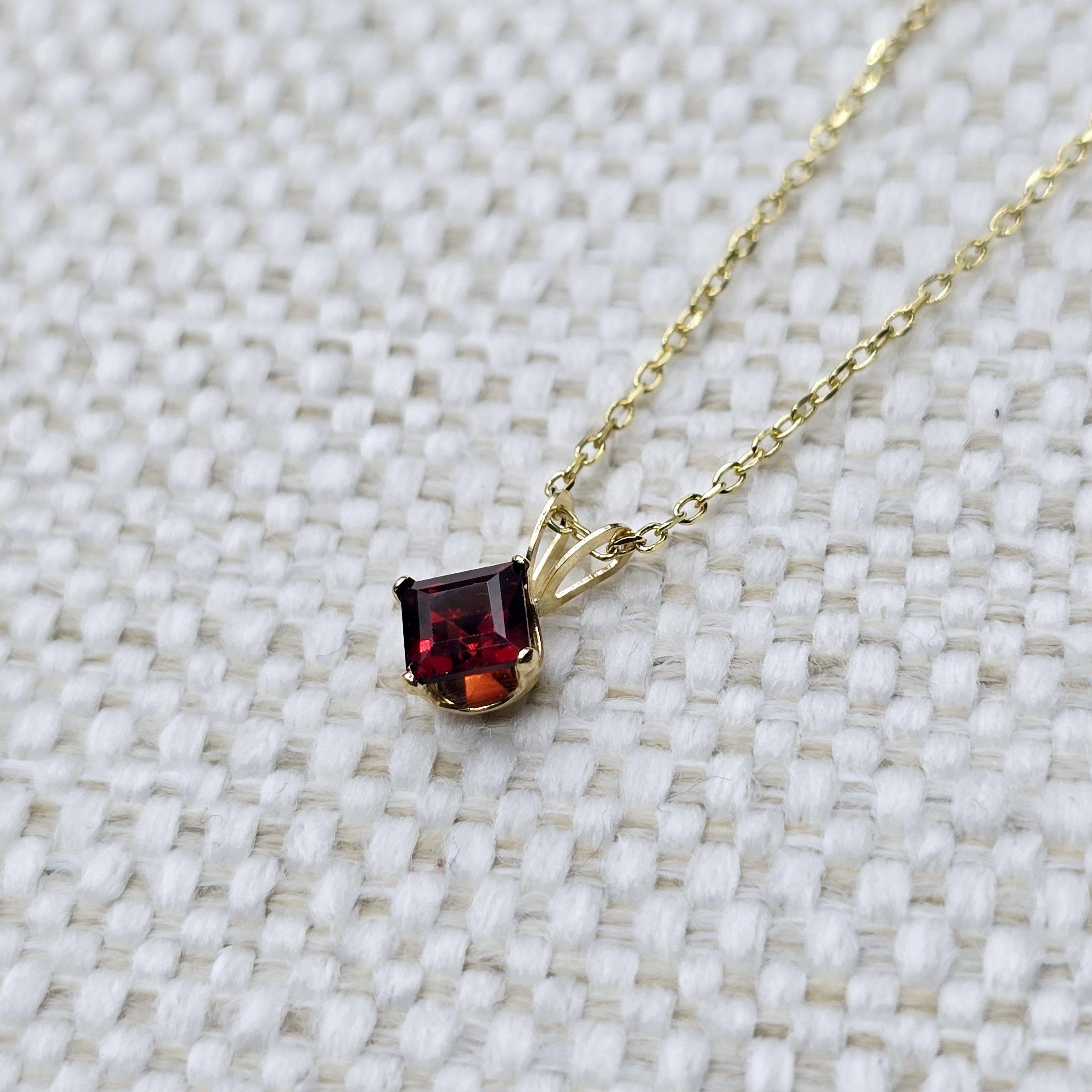 Gold Garnet Pendant Necklace , 14K Yellow Gold Genuine Square Garnet 5x5mm Pendant, January Birthstone, Red Gemstone Garnet Jewelry Gift