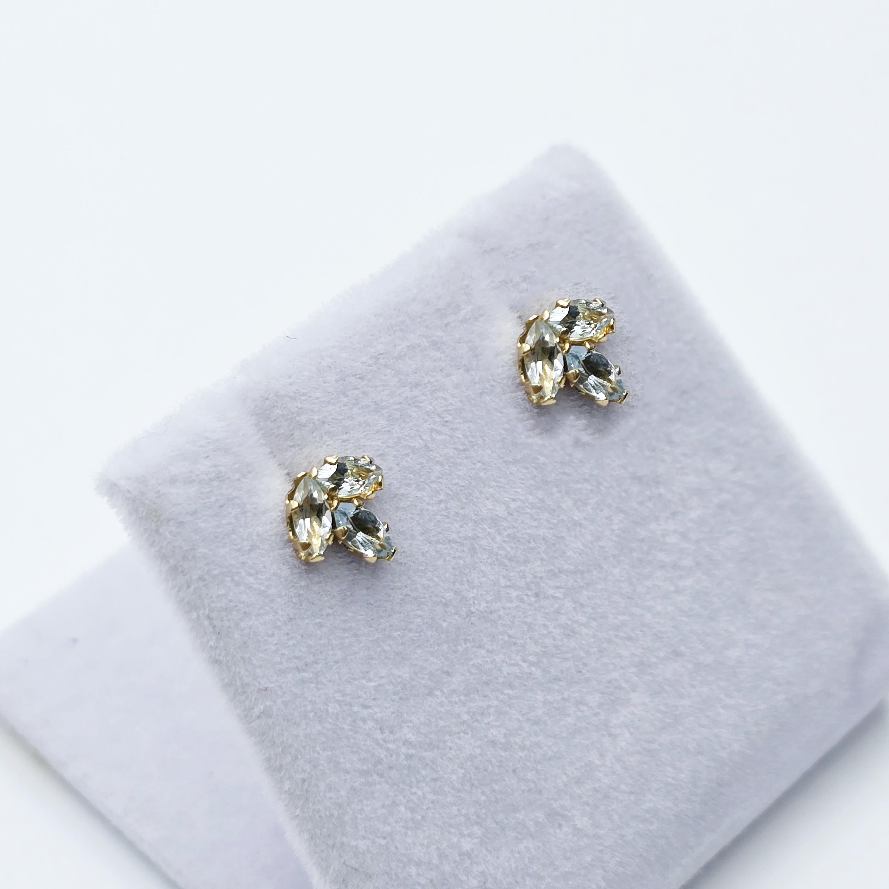 14K Gold Aquamarine Stud Earrings, Yellow Gold Genuine Aquamarine Stud Earrings, March Birthstone, Gift for Her