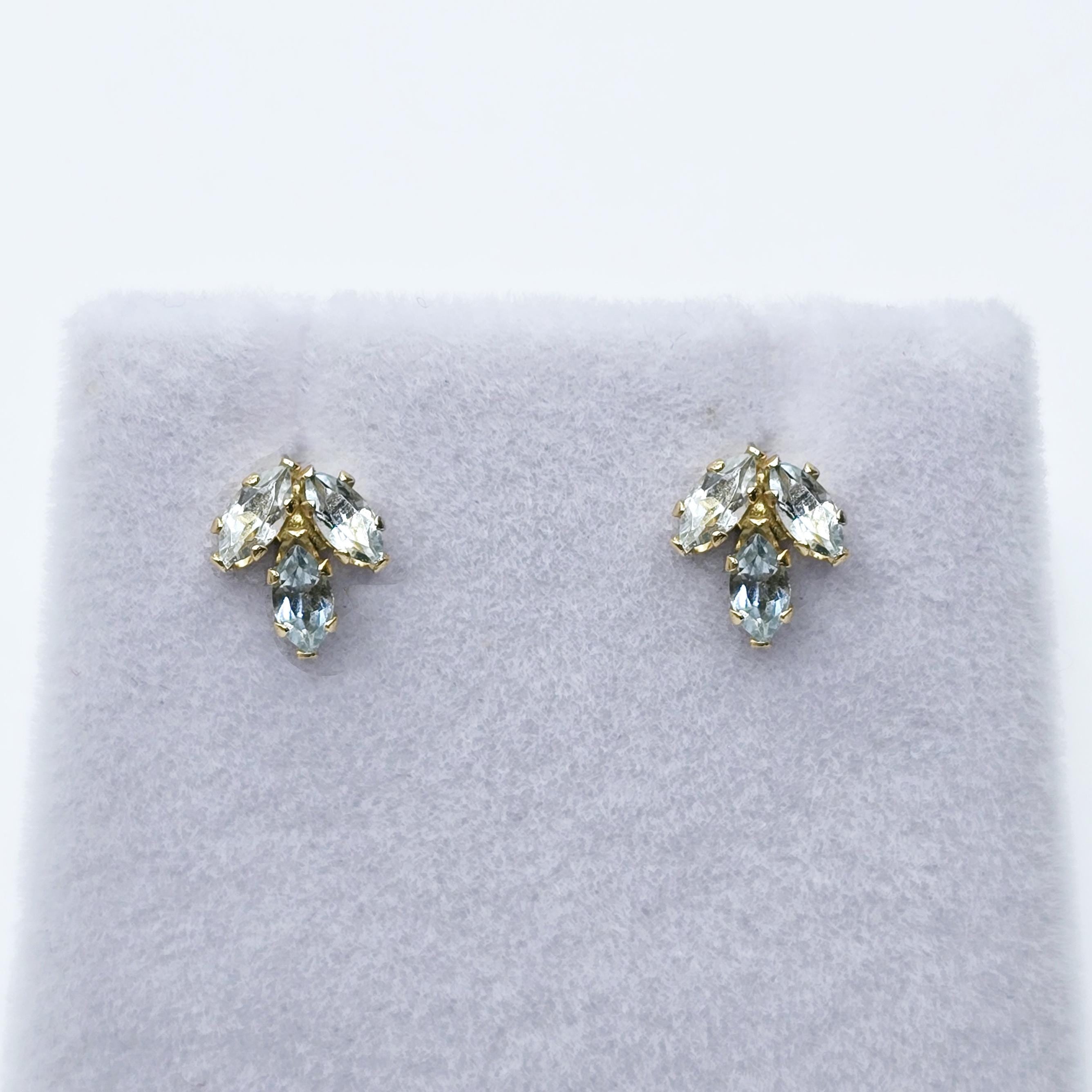 14K Gold Aquamarine Stud Earrings, Yellow Gold Genuine Aquamarine Stud Earrings, March Birthstone, Gift for Her