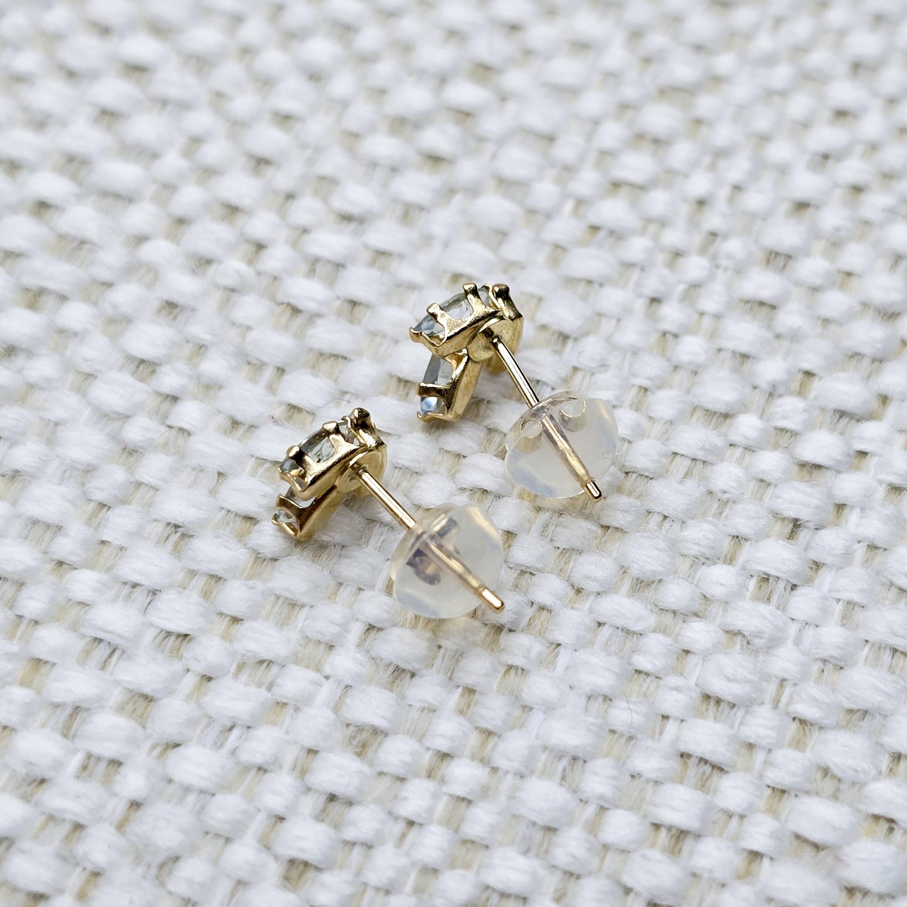 14K Gold Aquamarine Stud Earrings, Yellow Gold Genuine Aquamarine Stud Earrings, March Birthstone, Gift for Her