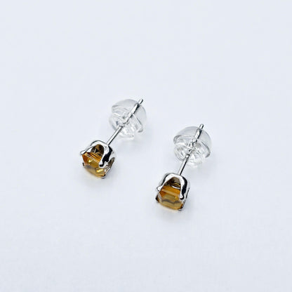 Gold Citrine Stud Earrings,  10K White Gold Genuine Square Citrine 3.5mm Stud Earrings
