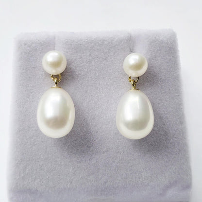 Gold Freshwater Pearl Drop Stud Earrings, 14K Yellow Gold Genuine Pearl Earrings, June Birthstone, Handmade Earrings, Earrings  For Wedding