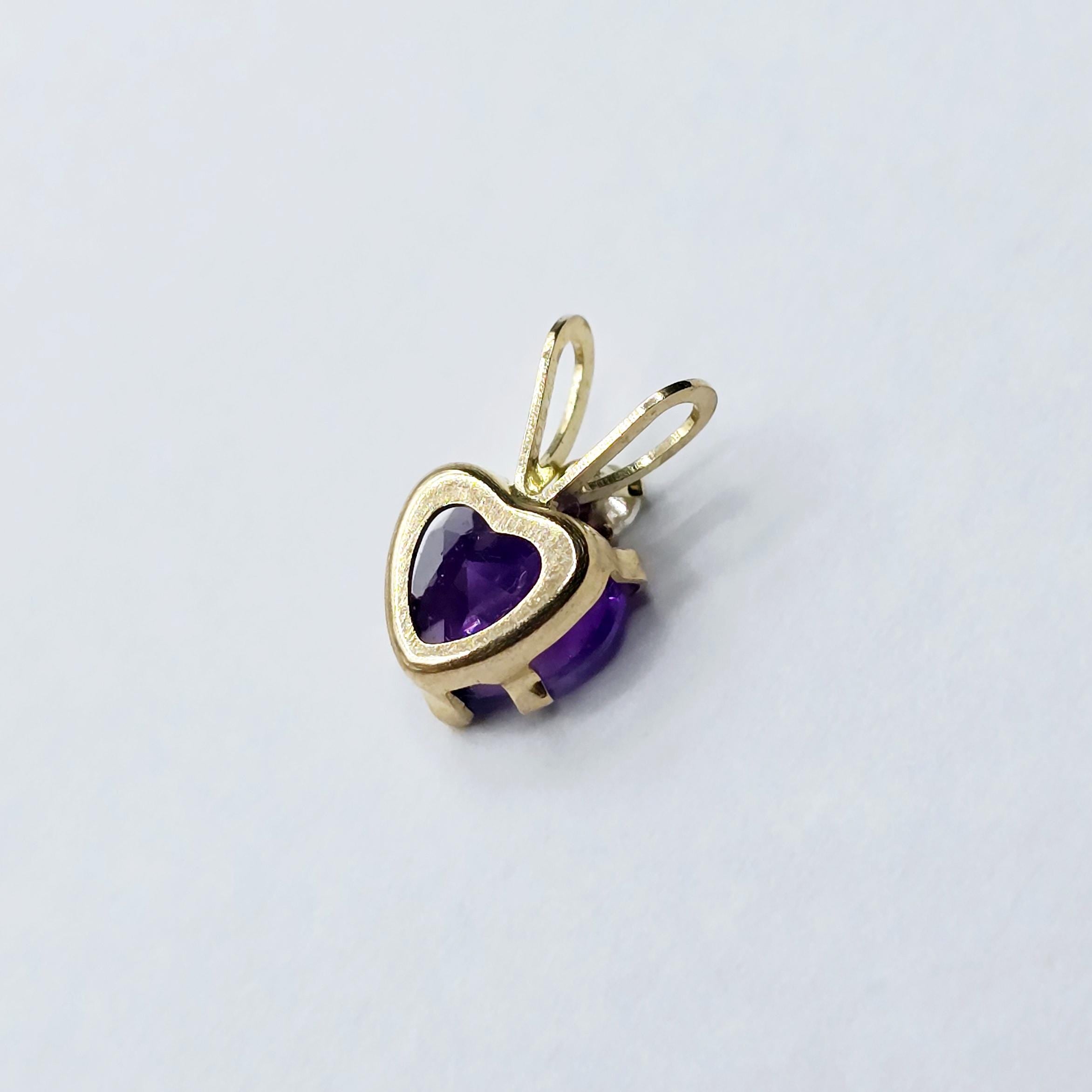 Gold Amethyst Pendant Necklace, 10K Gold  Genuine Heart Shaped Amethyst 6x6mm with Diamond  Pendant, Purple Gemstone Jewelry