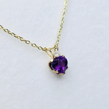 Gold Amethyst Pendant Necklace, 10K Gold  Genuine Heart Shaped Amethyst 6x6mm with Diamond  Pendant, Purple Gemstone Jewelry