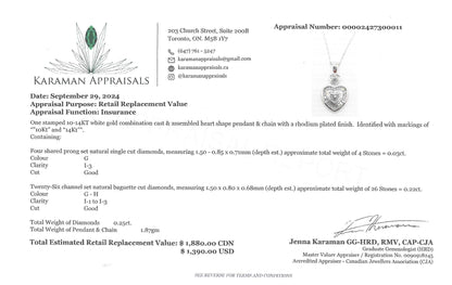 10K White Gold Diamond 0.25ct Pendant With Chain, Dainty Heart Gold, Charm Necklace, Valentine's Day Gift For Her
