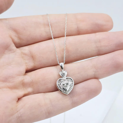 10K White Gold Diamond 0.25ct Pendant With Chain, Dainty Heart Gold, Charm Necklace, Valentine's Day Gift For Her