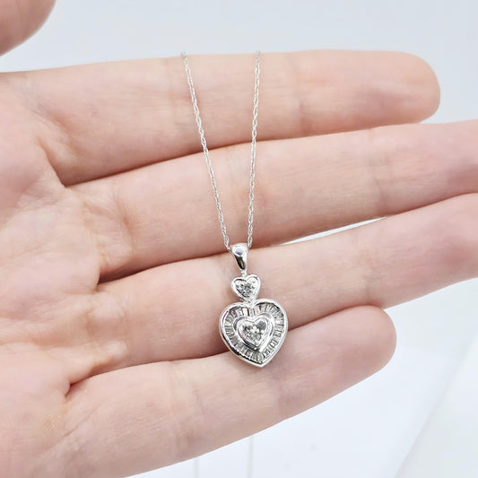 10K White Gold Diamond 0.25ct Pendant With Chain, Dainty Heart Gold, Charm Necklace, Valentine's Day Gift For Her