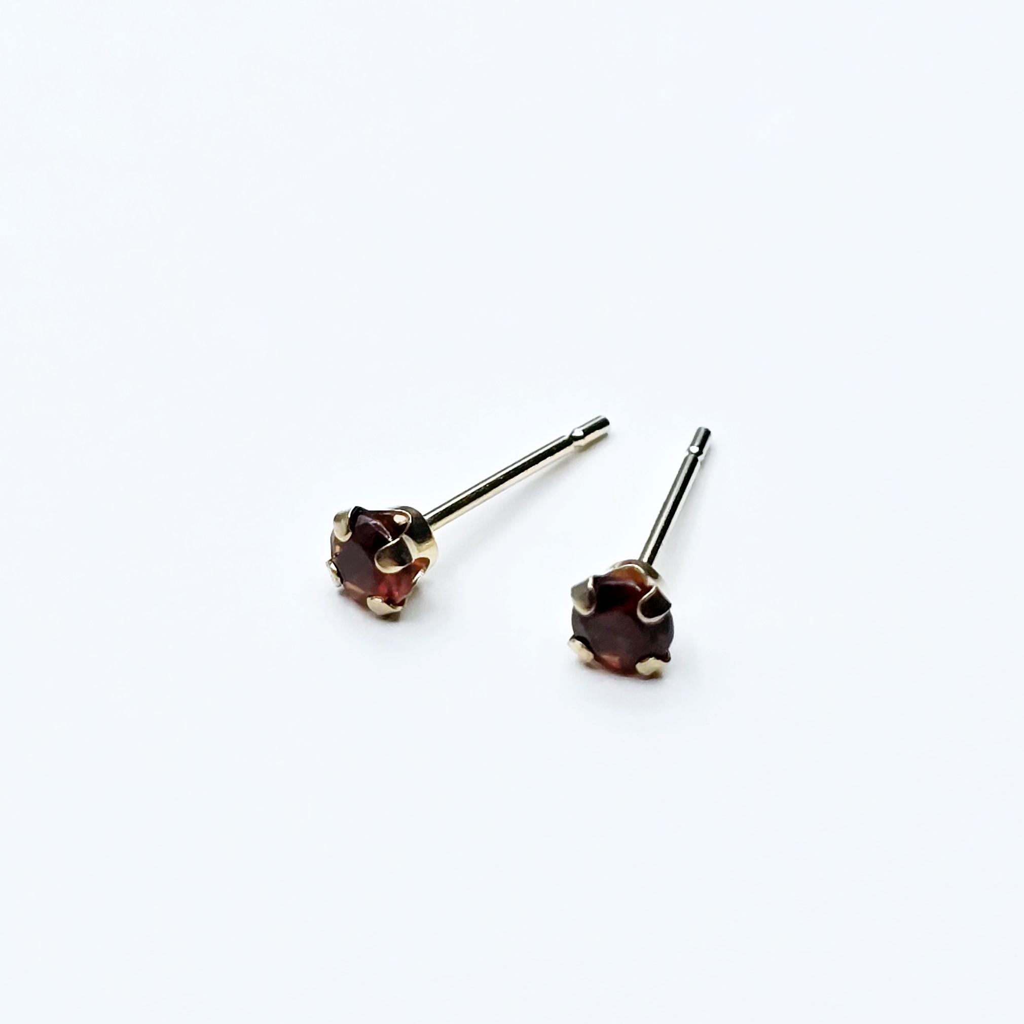 Gold Garnet Stud Earrings, 10K Gold Genuine Garnet 3x3mm Earrings, January Birthstone, Gift For Women