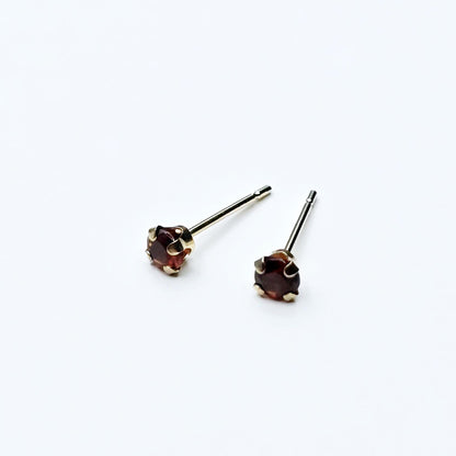 Gold Garnet Stud Earrings, 10K Gold Genuine Garnet 3x3mm Earrings, January Birthstone, Gift For Women