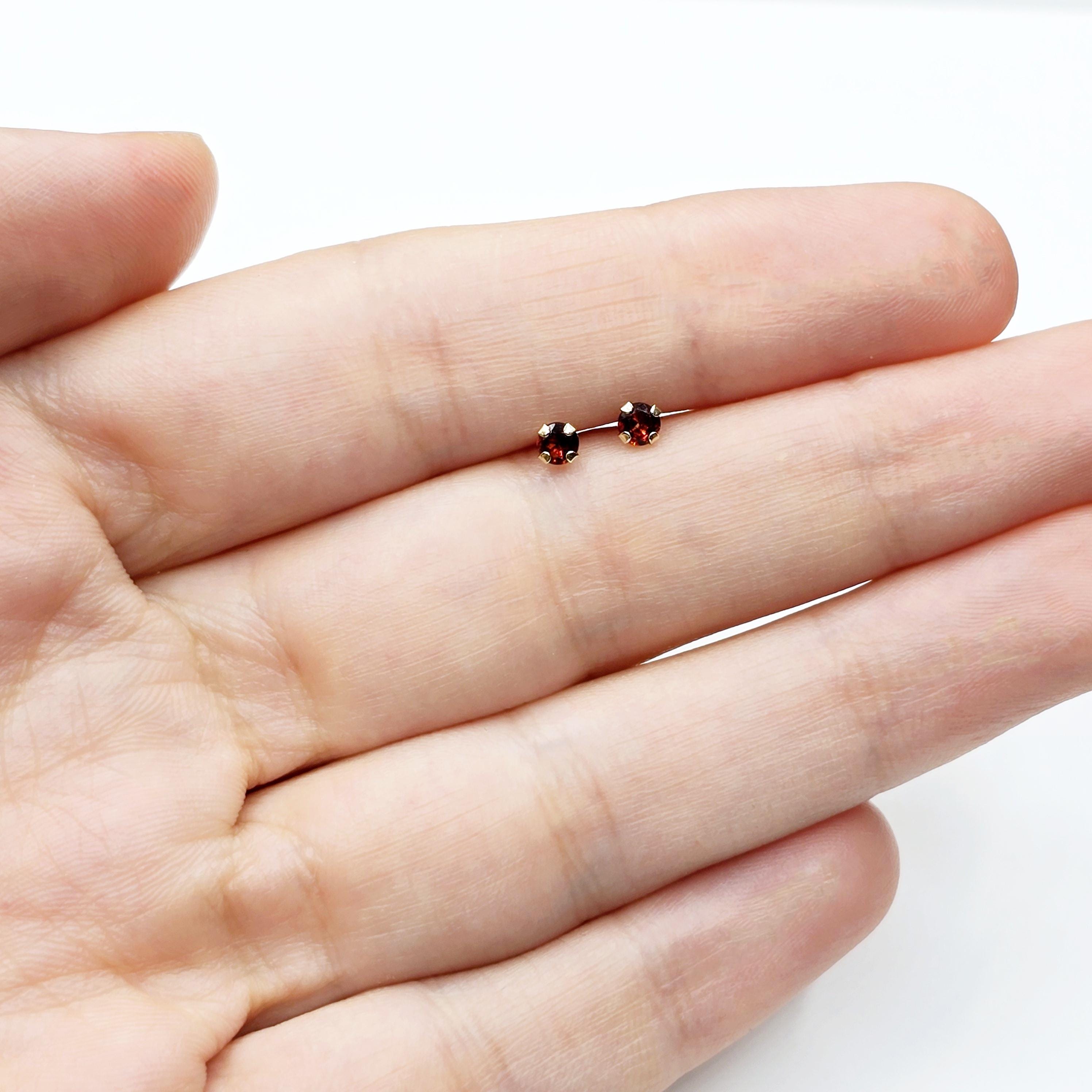 Gold Garnet Stud Earrings, 10K Gold Genuine Garnet 3x3mm Earrings, January Birthstone, Gift For Women