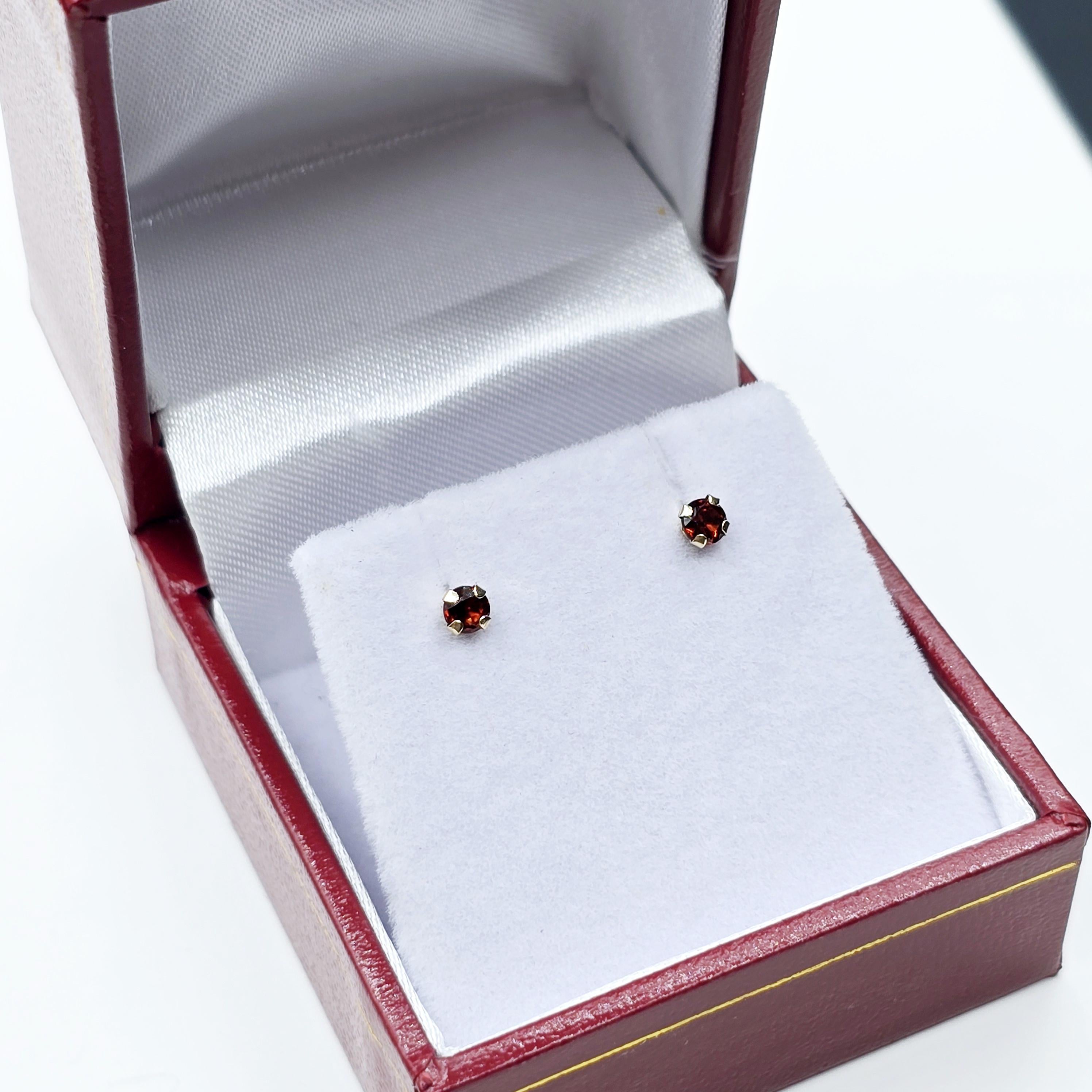Gold Garnet Stud Earrings, 10K Gold Genuine Garnet 3x3mm Earrings, January Birthstone, Gift For Women