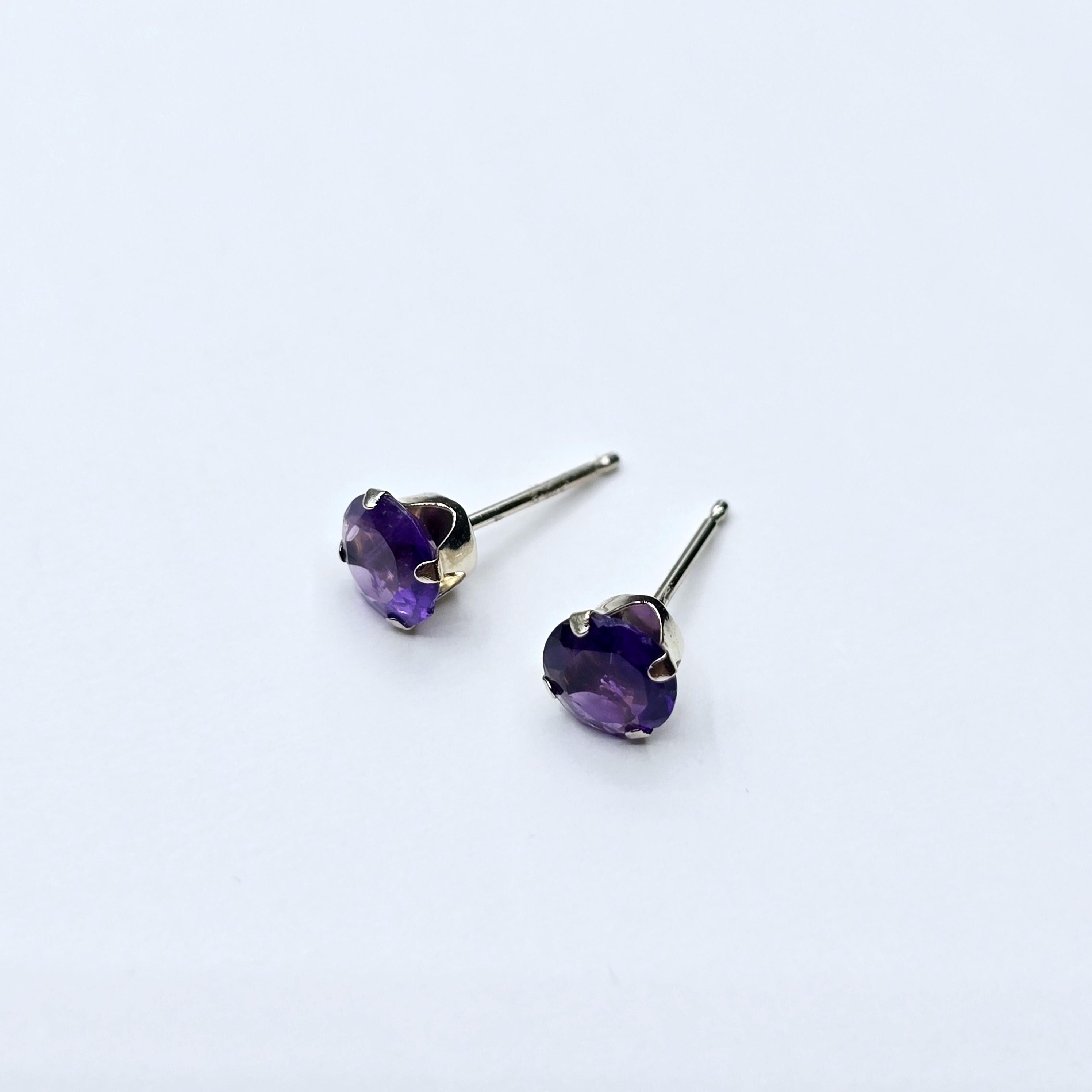 Amethyst Earrings | 10K White Gold Genuine Amethyst 5x5mm Stud Earrings