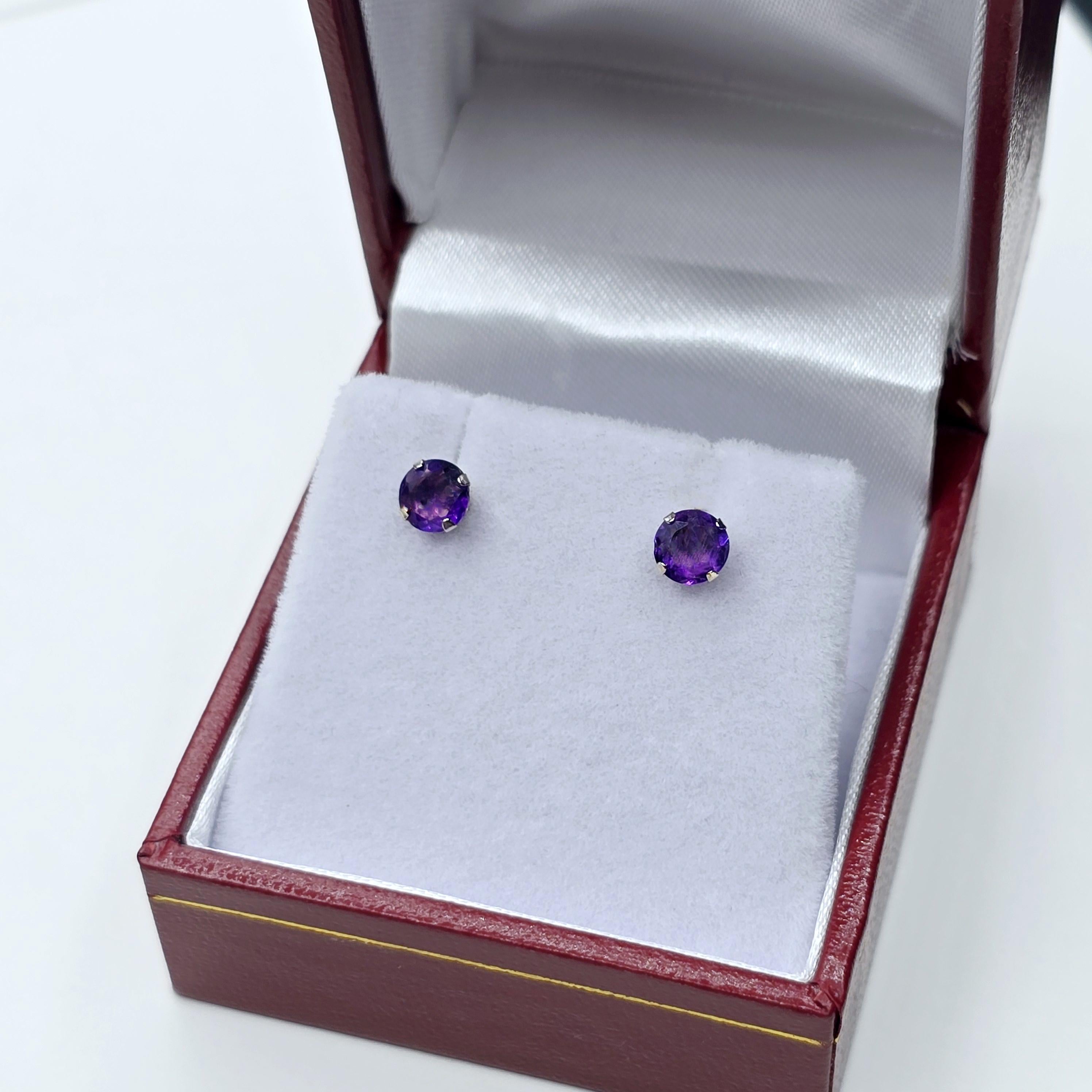 Amethyst Earrings | 10K White Gold Genuine Amethyst 5x5mm Stud Earrings
