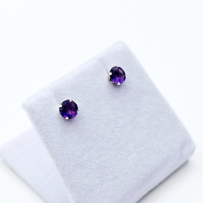 Amethyst Earrings | 10K White Gold Genuine Amethyst 5x5mm Stud Earrings