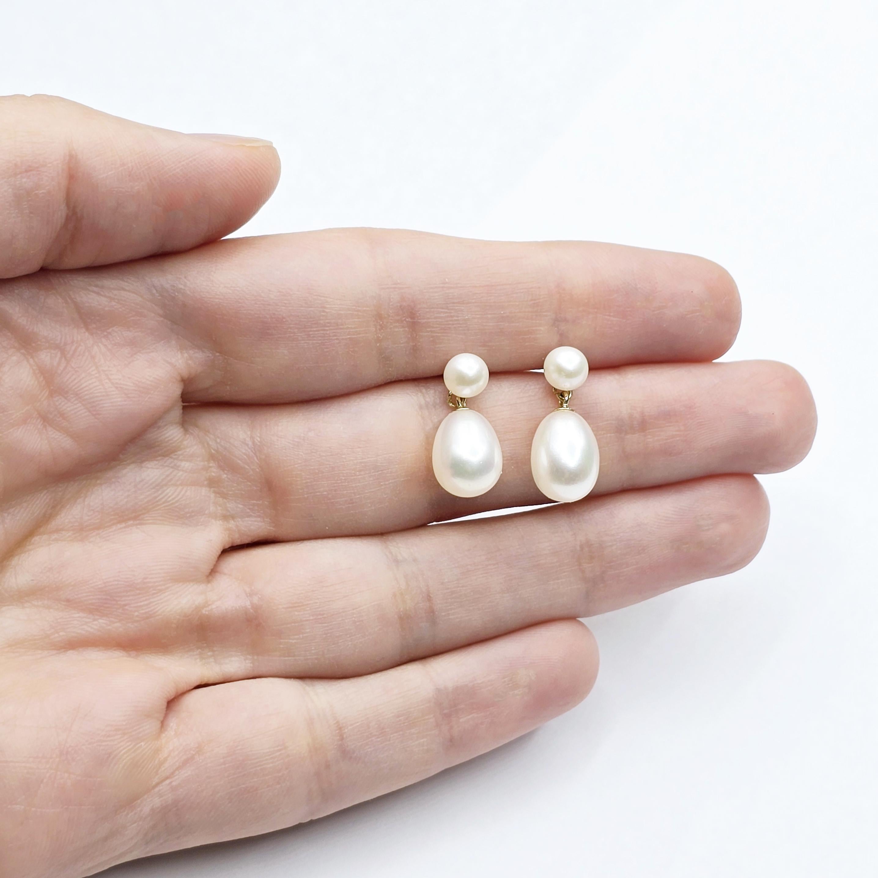 Gold Freshwater Pearl Drop Stud Earrings, 14K Yellow Gold Genuine Pearl Earrings, June Birthstone, Handmade Earrings, Earrings  For Wedding