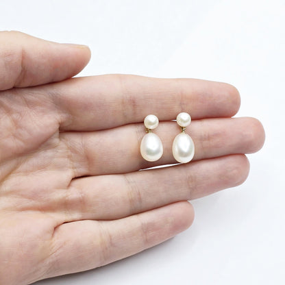 Gold Freshwater Pearl Drop Stud Earrings, 14K Yellow Gold Genuine Pearl Earrings, June Birthstone, Handmade Earrings, Earrings  For Wedding