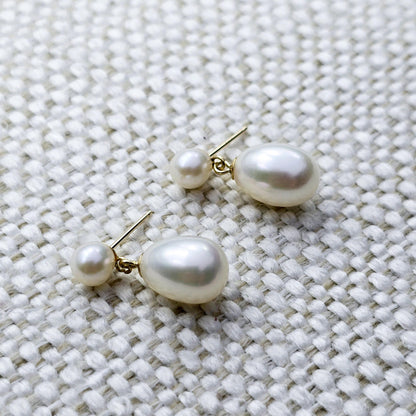 Gold Freshwater Pearl Drop Stud Earrings, 14K Yellow Gold Genuine Pearl Earrings, June Birthstone, Handmade Earrings, Earrings  For Wedding