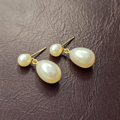 Gold Freshwater Pearl Drop Stud Earrings, 14K Yellow Gold Genuine Pearl Earrings, June Birthstone, Handmade Earrings, Earrings  For Wedding