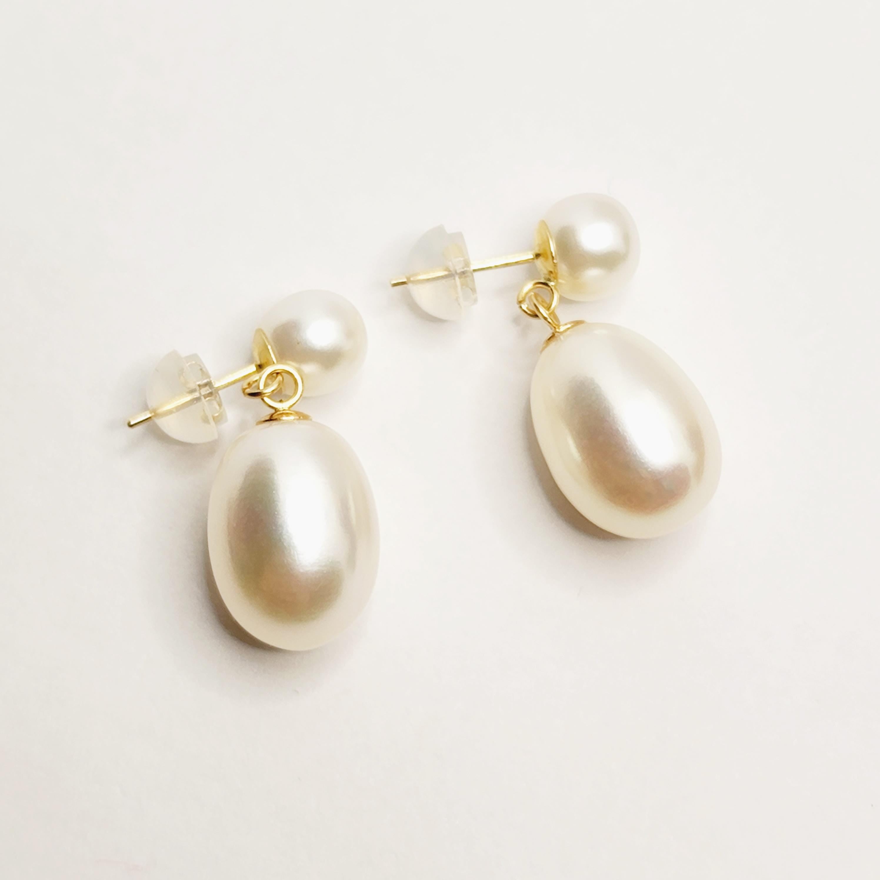 Gold Freshwater Pearl Drop Stud Earrings, 14K Yellow Gold Genuine Pearl Earrings, June Birthstone, Handmade Earrings, Earrings  For Wedding