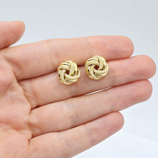 10K Yellow Gold Knot Textured Stud Earrings for Women, Elegant and Minimalist Earrings 12mm. Perfect Gift for Her, Everyday Wear